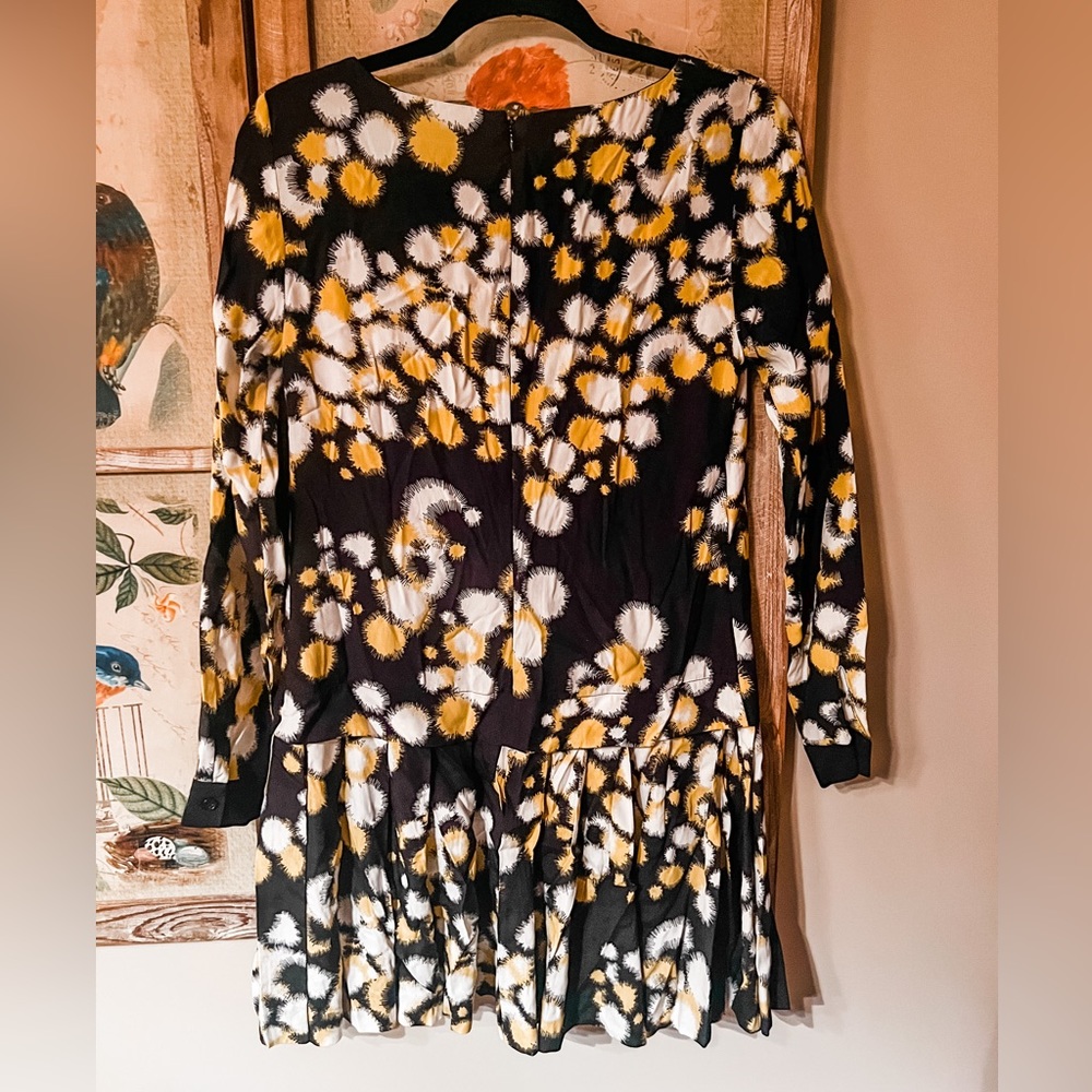 French Connection black, white, yellow pattern dress